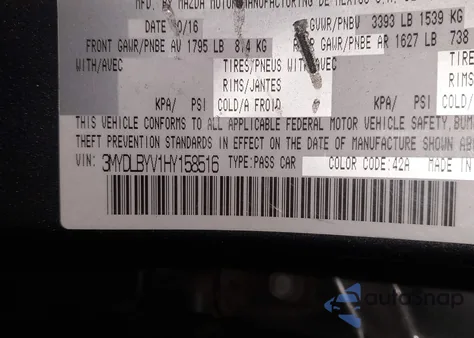 2017 Toyota Yaris Ia from USA, damaged, VIN 3MYDLBYV1HY158516